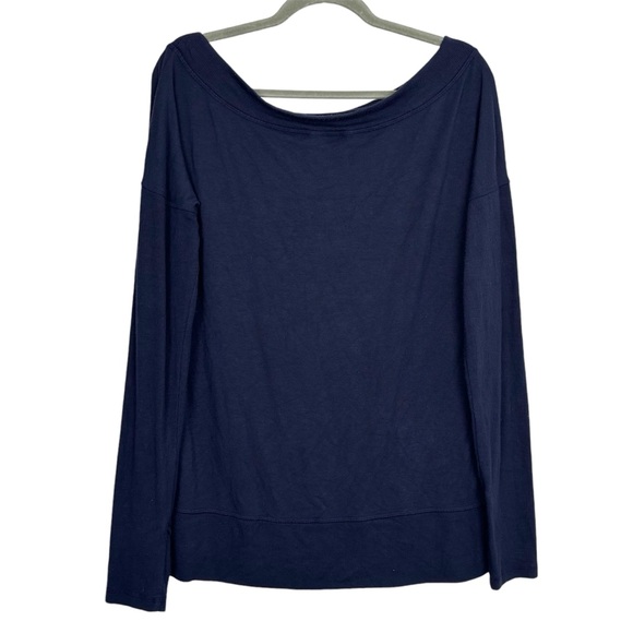 Athleta Studio Barre Sweatshirt Medium Long Sleeve Top Blue Off The Shoulder - Picture 2 of 8